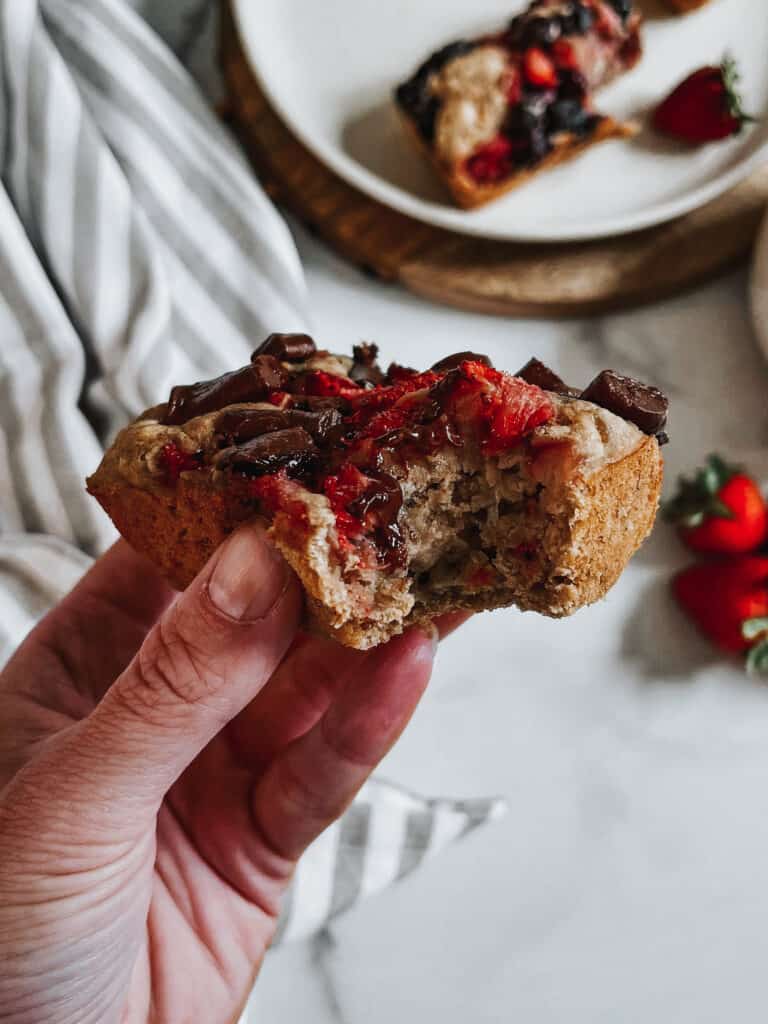 Banana bread from panake mix with strawberries and chocolate chips