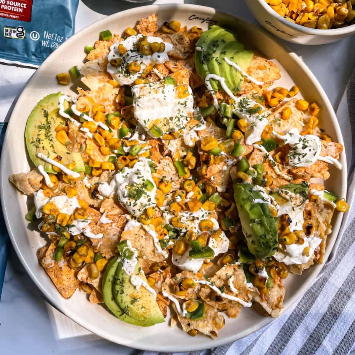 Loaded Gluten free Nachos with Corn and Jalapeños