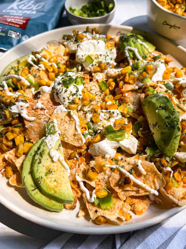 Loaded Gluten free Nachos with Corn and Jalapeños