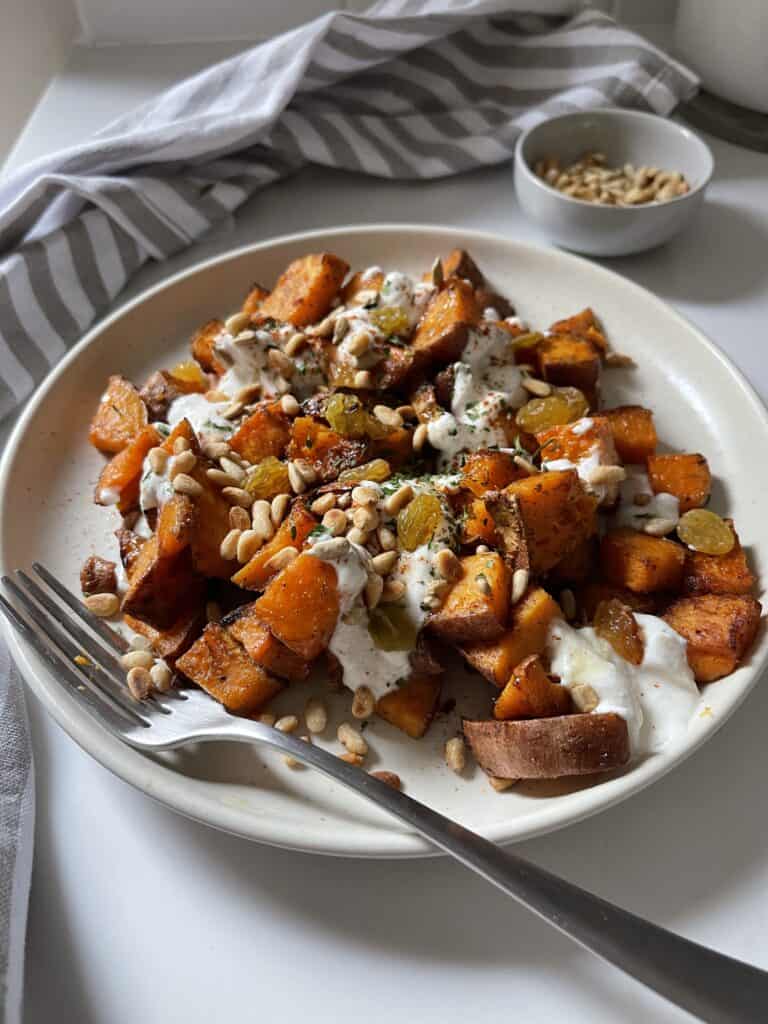 Gluten Free Sweet Potatoes with Healthy Yogurt Sauce