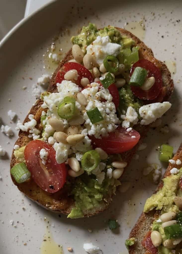 feta avocado toast on gluten free bread