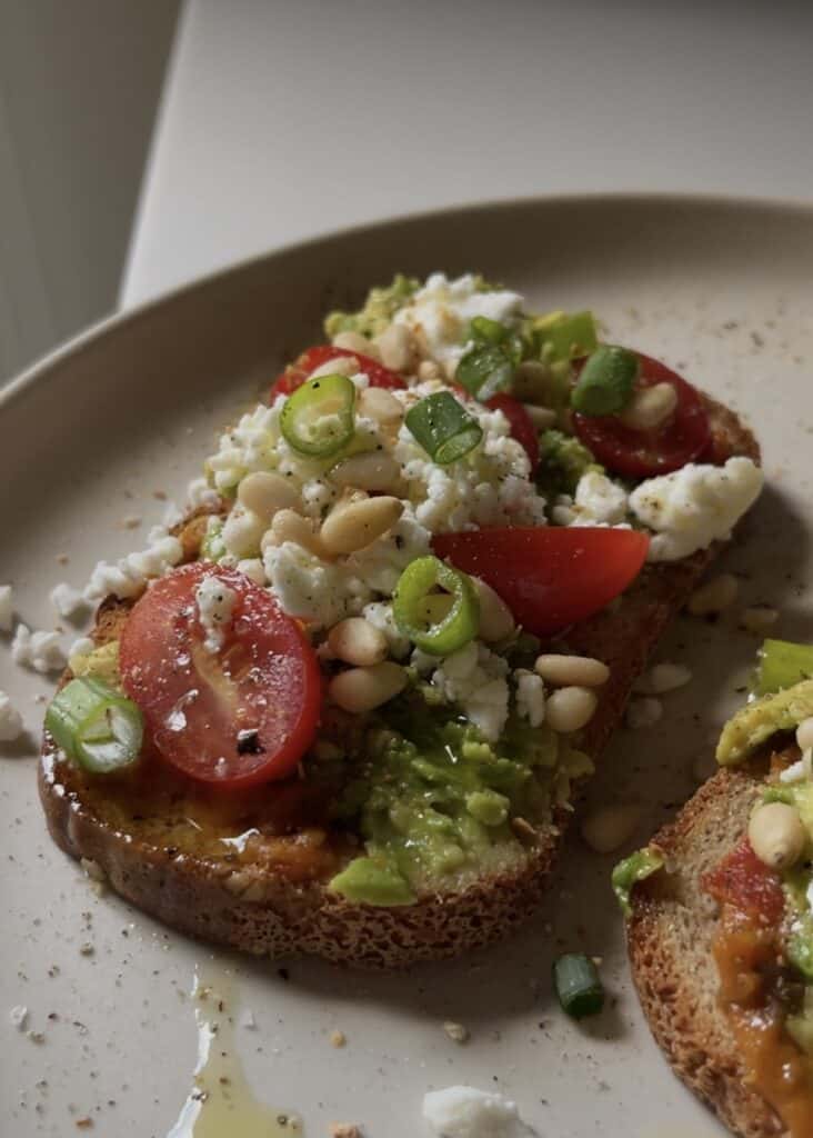 feta avocado toast on gluten free bread