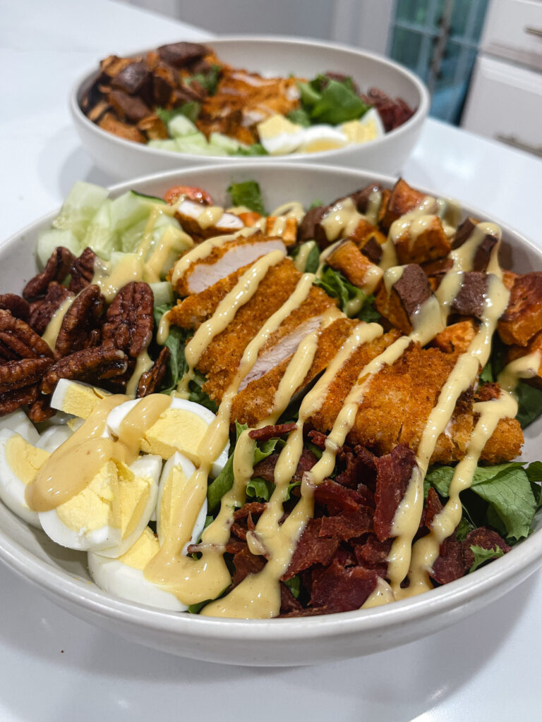 Crispy Chicken Cobb salad with chipotle honey mustard