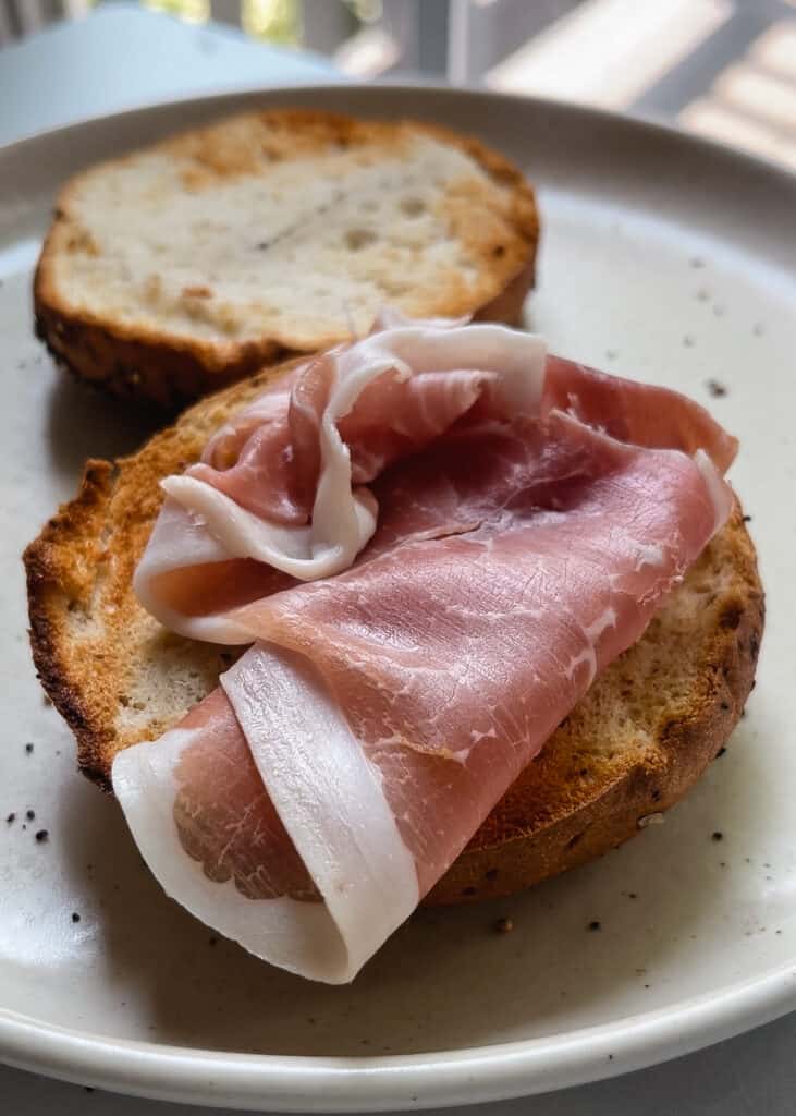 Prosciutto on a gluten free bagel