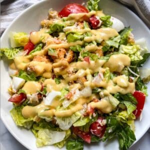 Chopped chicken salad with crispy chicken and honey mustard