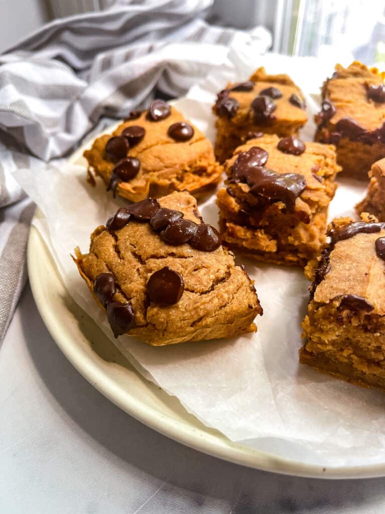 chocolate chip pumpkin bars with applesauce and peanut butter