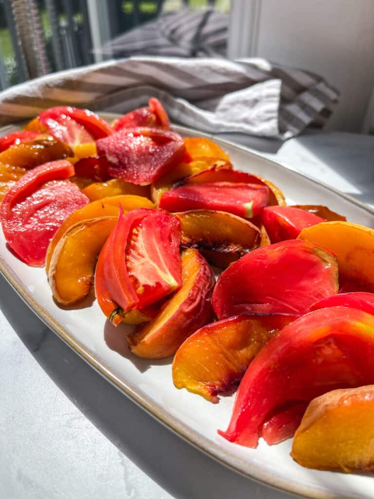 peaches and tomatoes for peach caprese salad