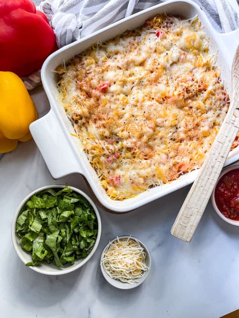 low carb chicken and rice enchilada casserole bake