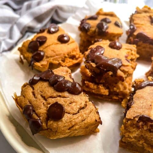 chocolate chip pumpkin bars with applesauce and peanut butter