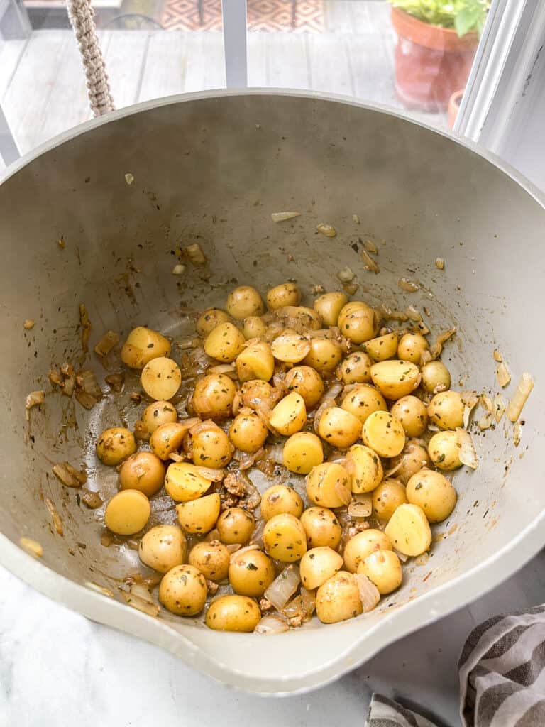 gluten free turkey soup being made in a pot