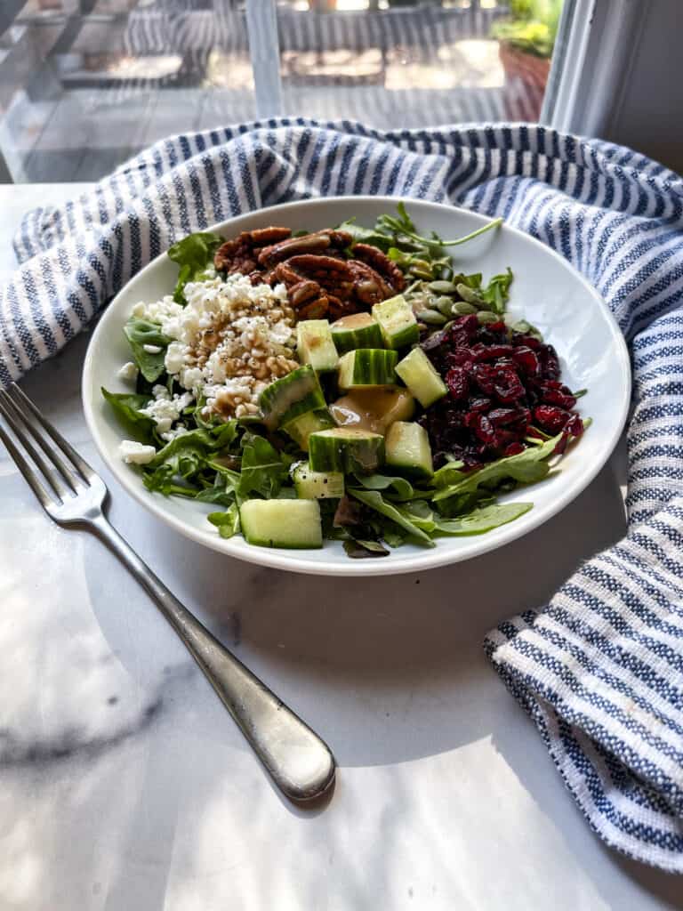 Spinach Arugula Salad with Feta and Pecans