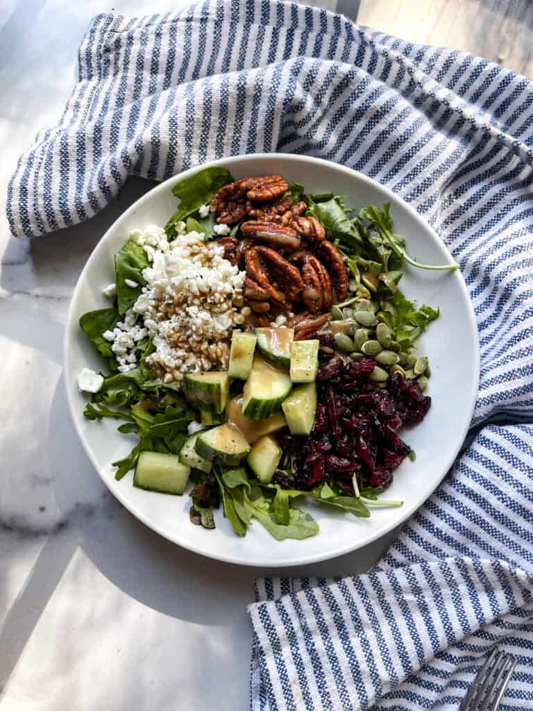 Spinach Arugula Salad with Feta and Pecans