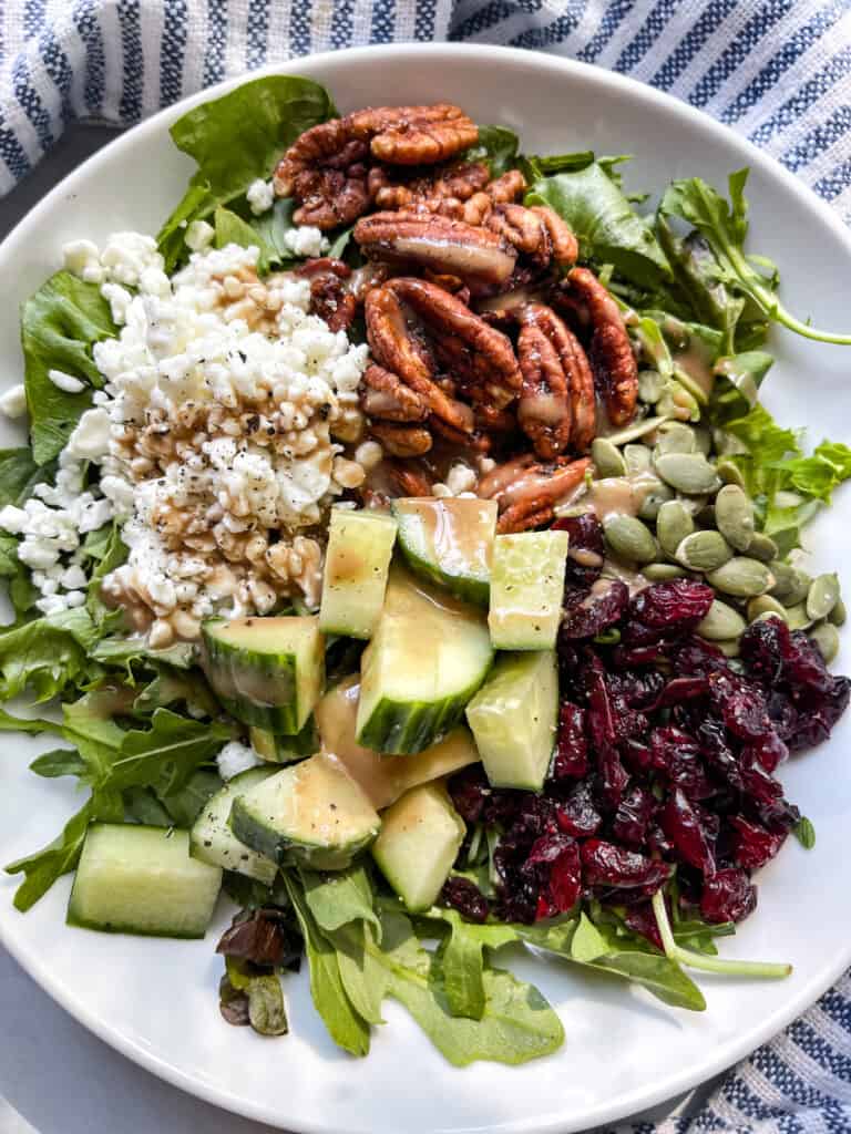 Spinach Arugula Salad with Feta and Pecans