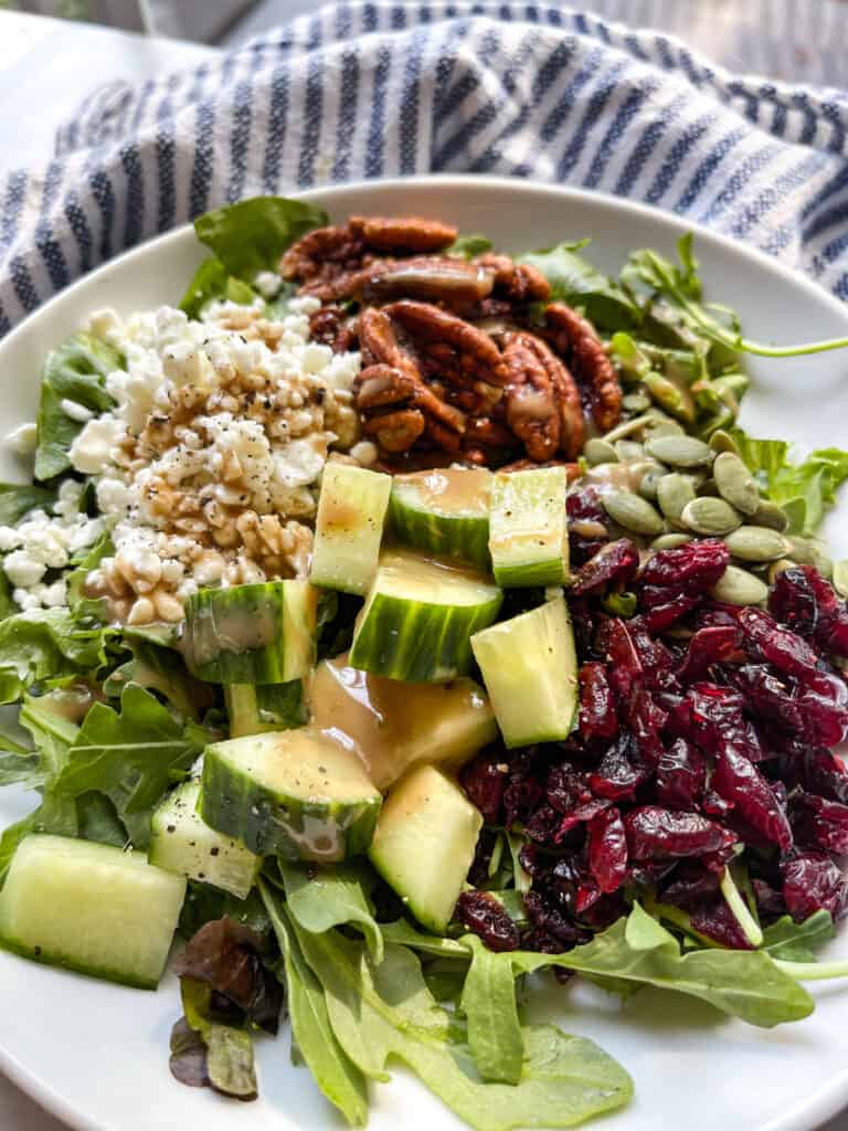 Spinach Arugula Salad with Feta and Pecans