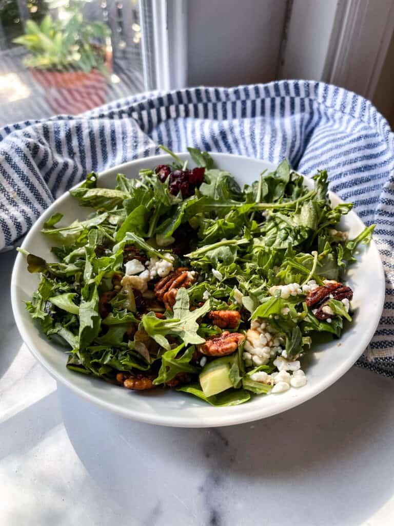 Spinach Arugula Salad with Feta and Pecans