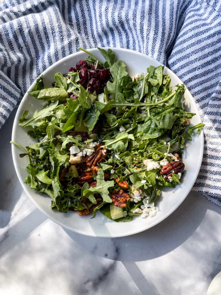 Spinach Arugula Salad with Feta and Pecans