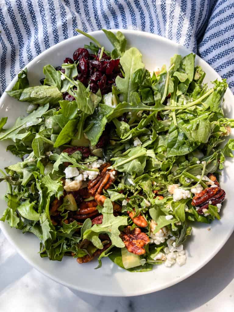 Spinach Arugula Salad with Feta and Pecans