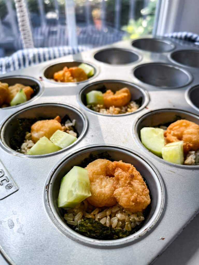 shrimp sushi muffin cups