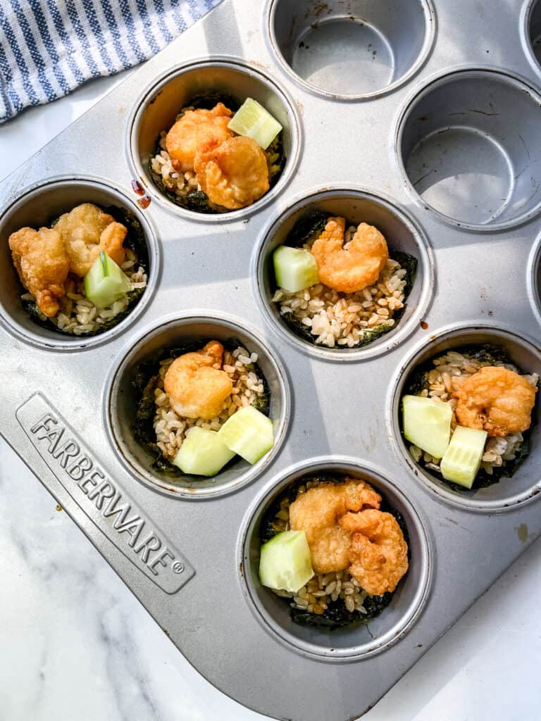 shrimp sushi muffin cups