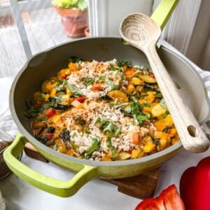 thai coconut red curry vegetables and rice