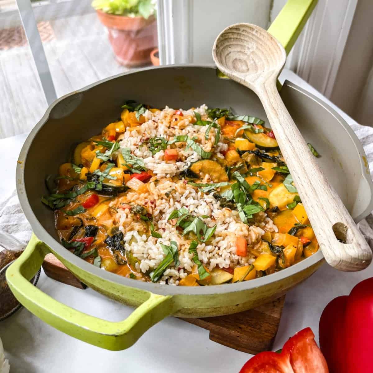 thai coconut red curry vegetables and rice