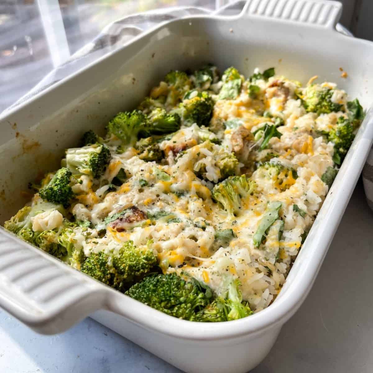 Dairy Free Broccoli Rice Casserole with cheese