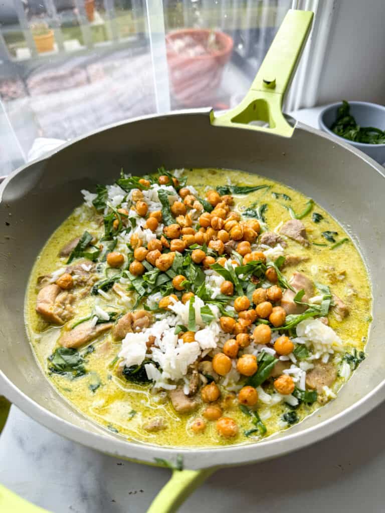 gluten free Chickpea Spinach Curry served with rice