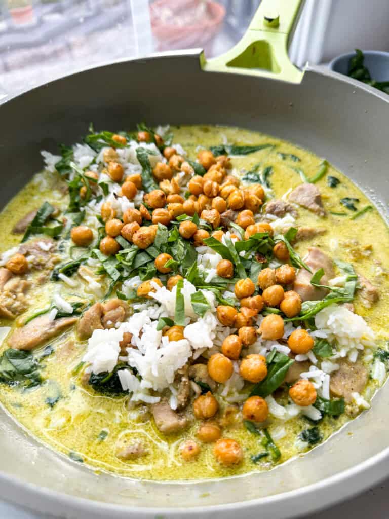 gluten free Chickpea Spinach Curry served with rice