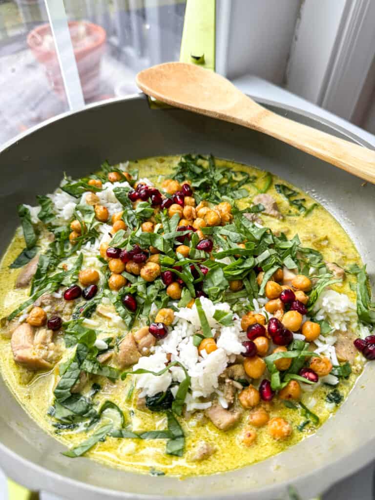 gluten free Chickpea Spinach Curry served with rice