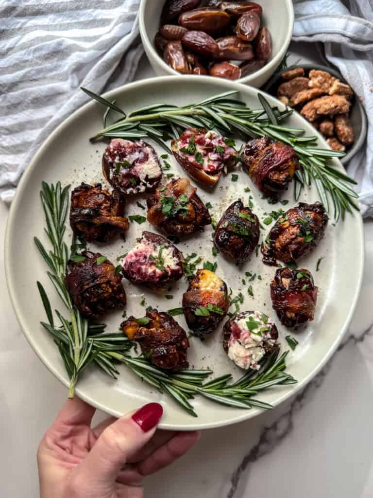 air fry bacon wrapped dates with goat cheese