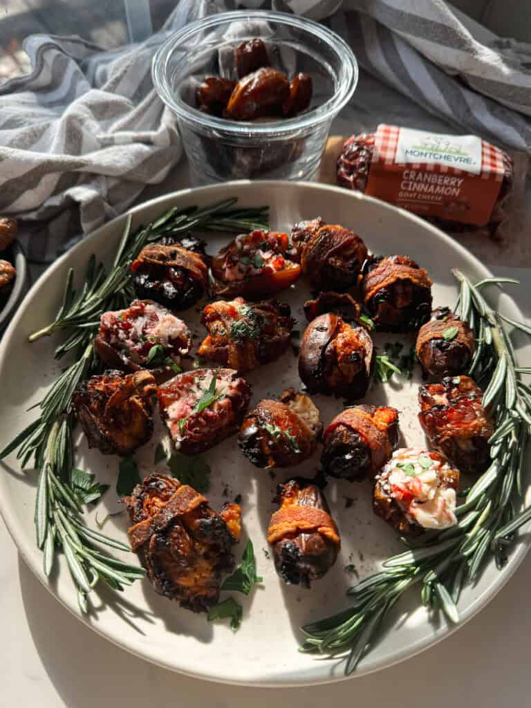 air fry bacon wrapped dates with goat cheese