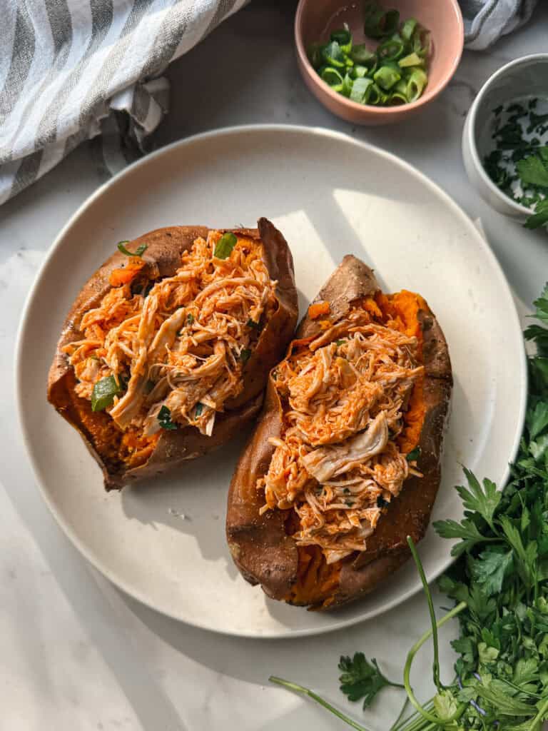 buffalo chicken sweet potato, buffalo chicken stuffed sweet potato, stuffed sweet potato