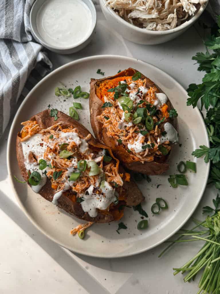 buffalo chicken sweet potato, buffalo chicken stuffed sweet potato, stuffed sweet potato