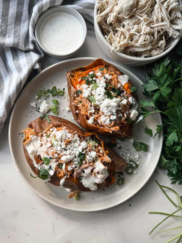 buffalo chicken sweet potato, buffalo chicken stuffed sweet potato, stuffed sweet potato