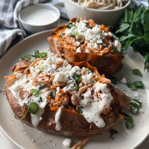 buffalo chicken sweet potato, buffalo chicken stuffed sweet potato, stuffed sweet potato