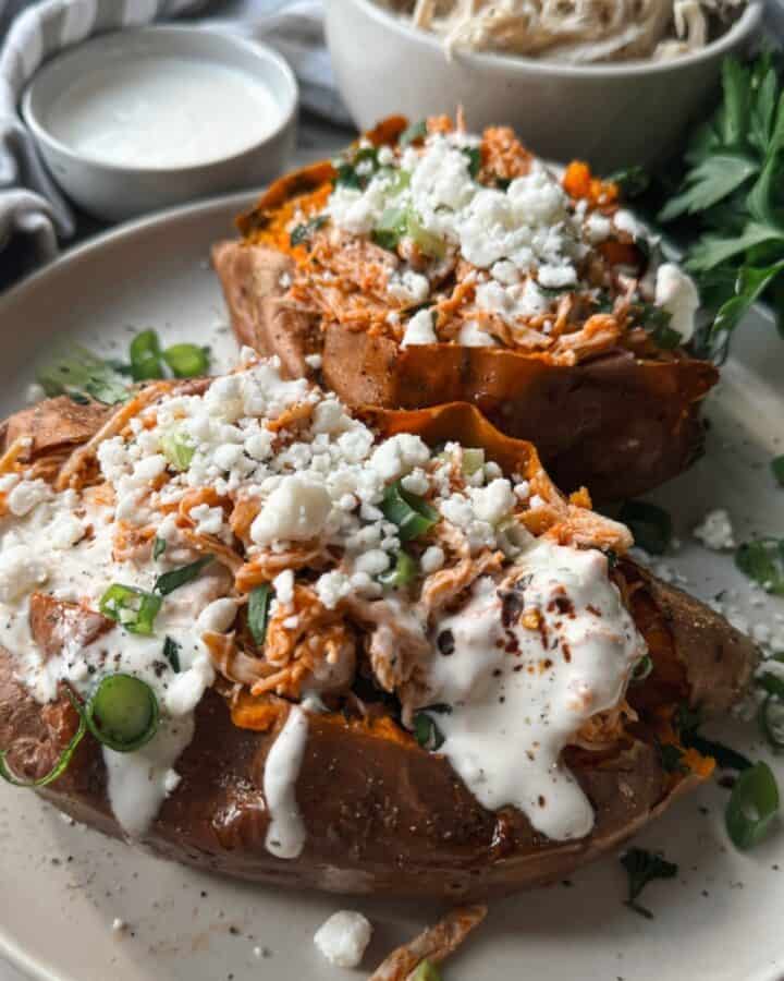 buffalo chicken sweet potato, buffalo chicken stuffed sweet potato, stuffed sweet potato