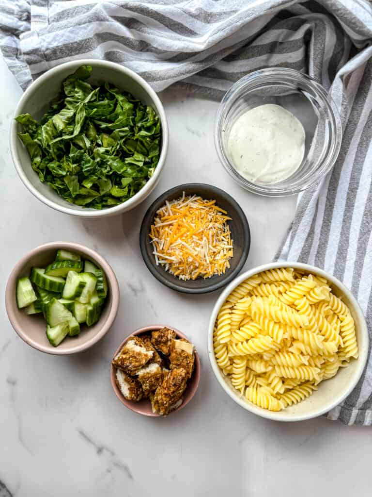 chicken bacon pasta salad, chicken bacon ranch pasta salad, gluten free pasta salad