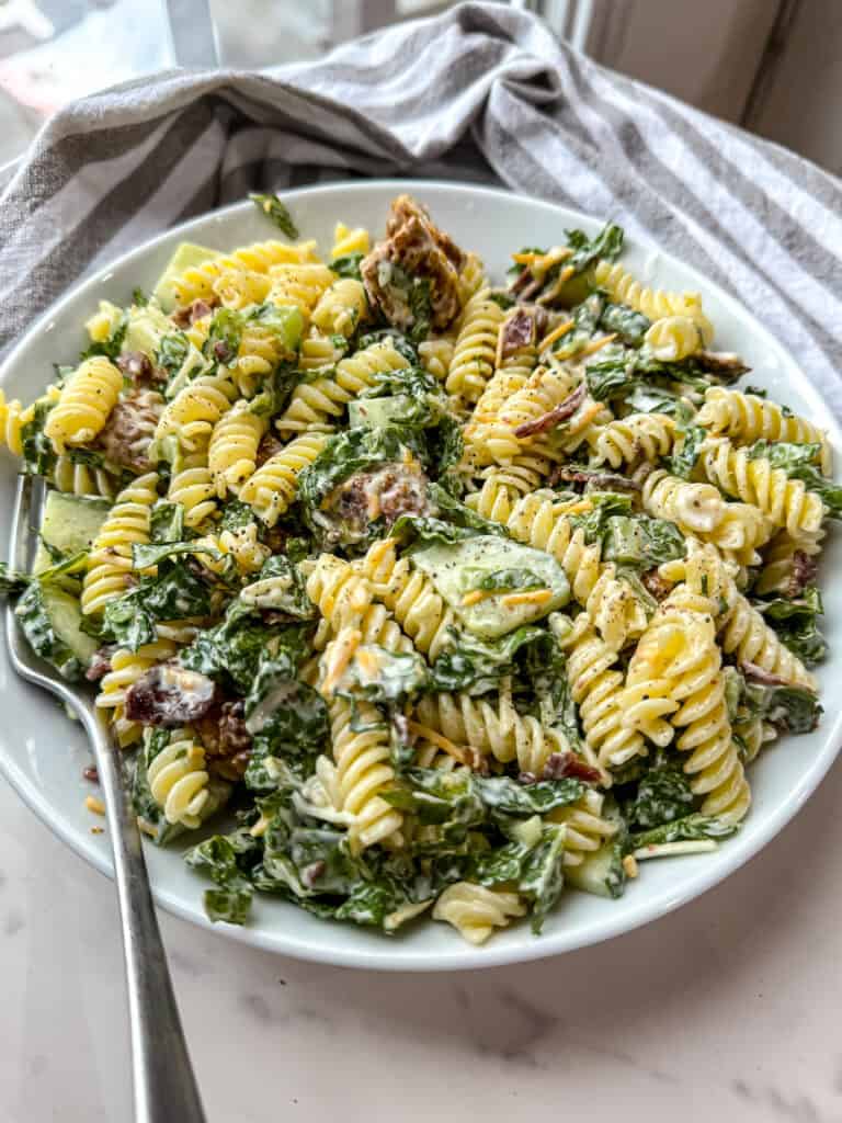 chicken bacon pasta salad, chicken bacon ranch pasta salad, gluten free pasta salad