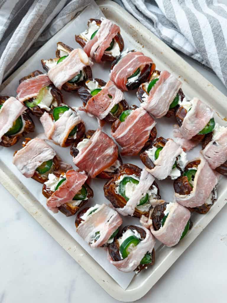 air fryer bacon wrapped dates, cream cheese stuffed dates