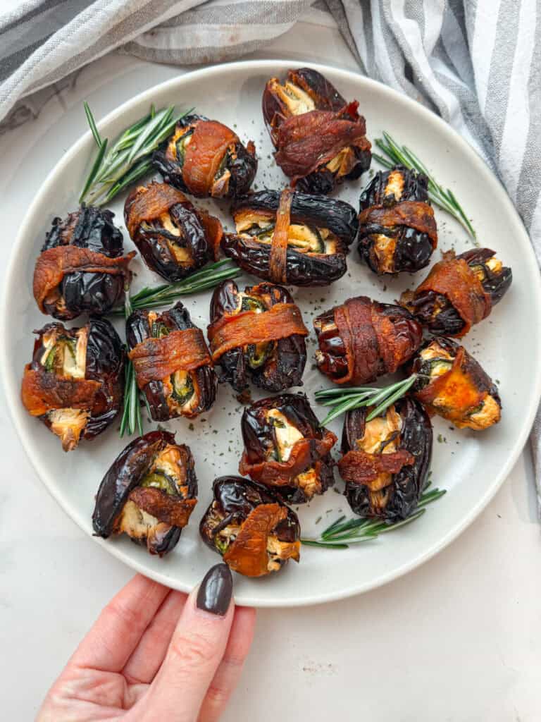 air fryer bacon wrapped dates, cream cheese stuffed dates